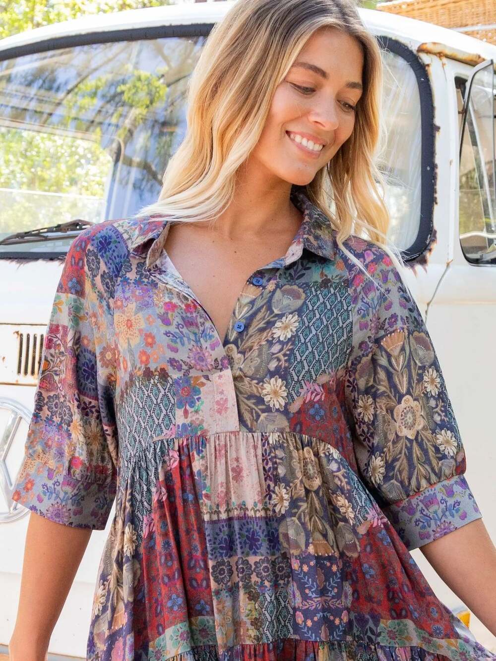 Portmans Patchwork Floral Maxi Dress Whimsy Prairie XL 
Flowy Garden